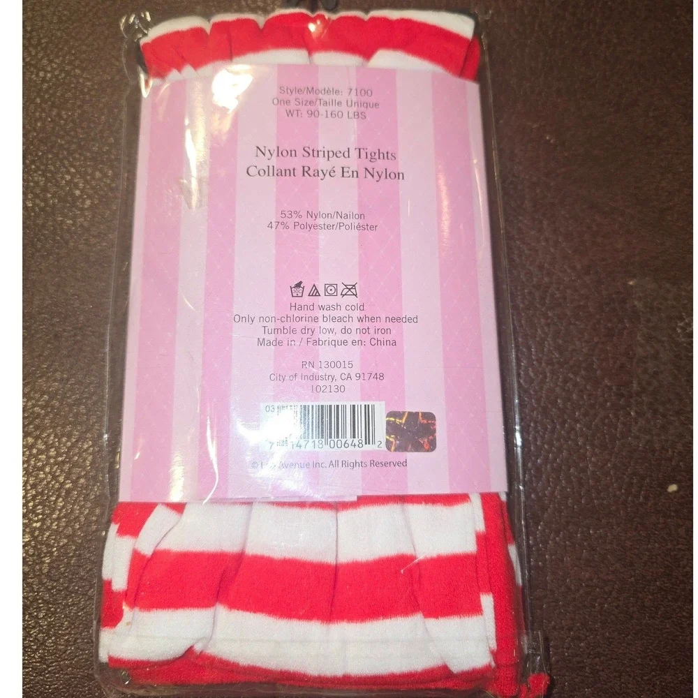 Leg Avenue 7100 Red White Striped Tights One Size Opaque Nylon‎ Costume Hosiery